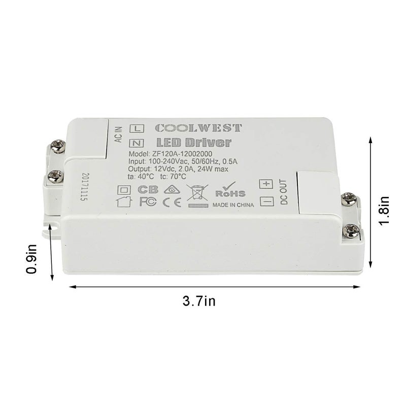 COOLWEST Transformer Driver Power Supply 24W 12V for LED Strip Lights and G4, MR11, MR16 Light Bulbs - Image 4